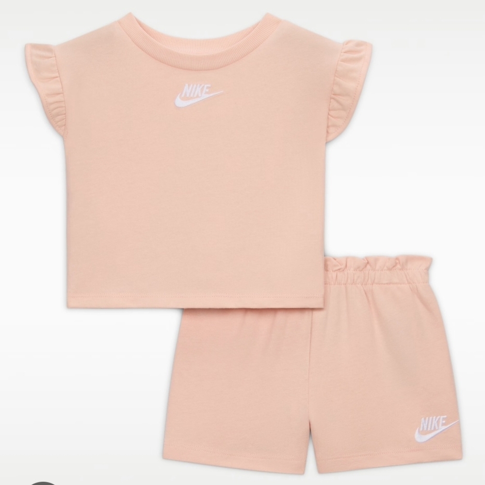Nike Peach Girls Ruffle Sleeve Tee and Shorts Set